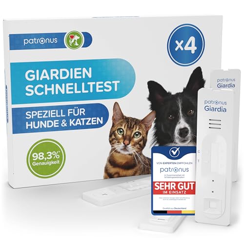 Patronus Giardien Schnelltest Hund & Katze - 4X Stück - Giardien Test mit über 98% Zuverlässigkeit - Speziell für Hunde & Katzen bei Durchfall zum einfachen Nachweis von Giardia-Antigenen