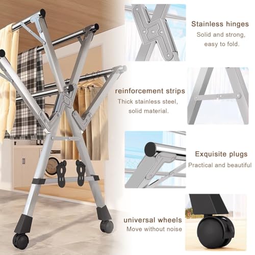 Faltbarer Trockenständer aus Edelstahl - 5-Stangen-Design für den Innen- und Außenbereich - Ideal zum Trocknen von Bettwäsche, Kleidung, Socken und Schuhen