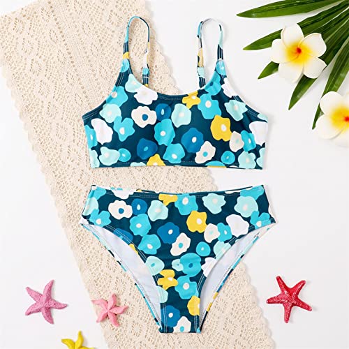 Roupa de banho para meninas verão infantil elegante cargo 2 peças biquíni com estampa floral stretch