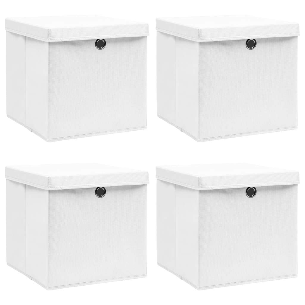 Yumeng Aufbewahrungsboxen mit Deckel 4 STK Spielzeugkiste, Aufbewahrungskiste, Kleideraufbewahrung, Kleideraufbewahrung & Organisation, Weiß 32×32×32 cm Stoff