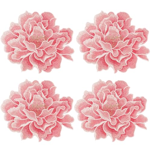 CABODYALS 4 écusson Brodé Pivoine Rose 147mm à Coudre Ou à Réparer. Idéal pour la Confection de Vêtements Sacs à Dos Jeans Vestes Chapeaux et Autres...