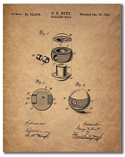 Billiards Patent Wall Art Prints - Set Of 6 Vintage Pool Historical Photos #TOP3