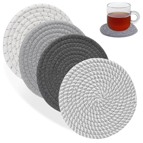 SensaBliss コースター 吸水コースター 天然コットン素材 手編み 断熱パッド 厚手 滑り止め 茶パッド コップ敷き 茶托 飲酒 コーヒー キッチン用 直径11cm(4枚セット)