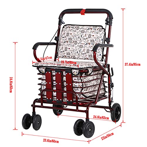 O·Lankeji Einkaufstrolley Mit Sitz Klappbarer Einkaufstrolley Auf Rädern Robuster Seniorentrolley Mobile Walker Einkaufsgeschenk Für Eltern (Color : Wine Red) – Bild 8
