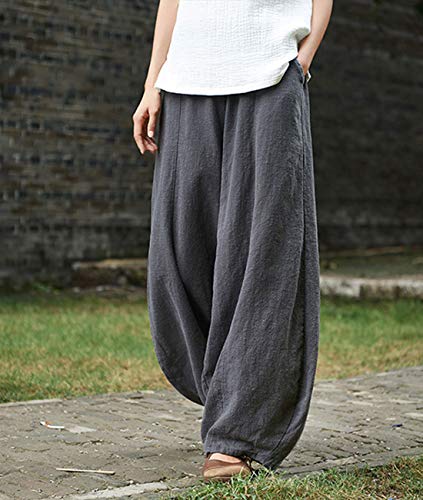 IXIMO Women's Casual Cotton Linen Baggy Pants with Elastic Waist Relax Fit Lantern Trouser2