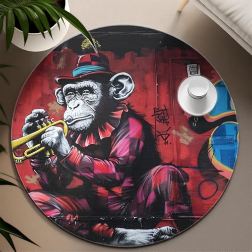 Tapis de sol lavable et antidérapant avec motif de singe circulaire