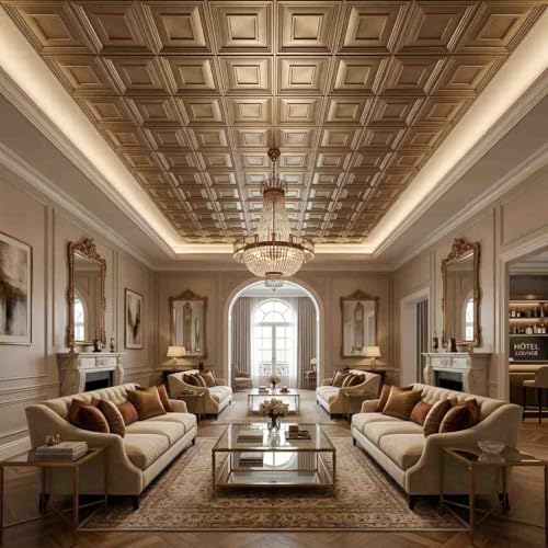 Image of Kayra Decor PVC Ceiling Panel 60x60 cm|Square Panel|Metallic Coffee|50 Tiles Cover 200 Sq Ft| Modern False Ceiling|Royal & Elegant Finish