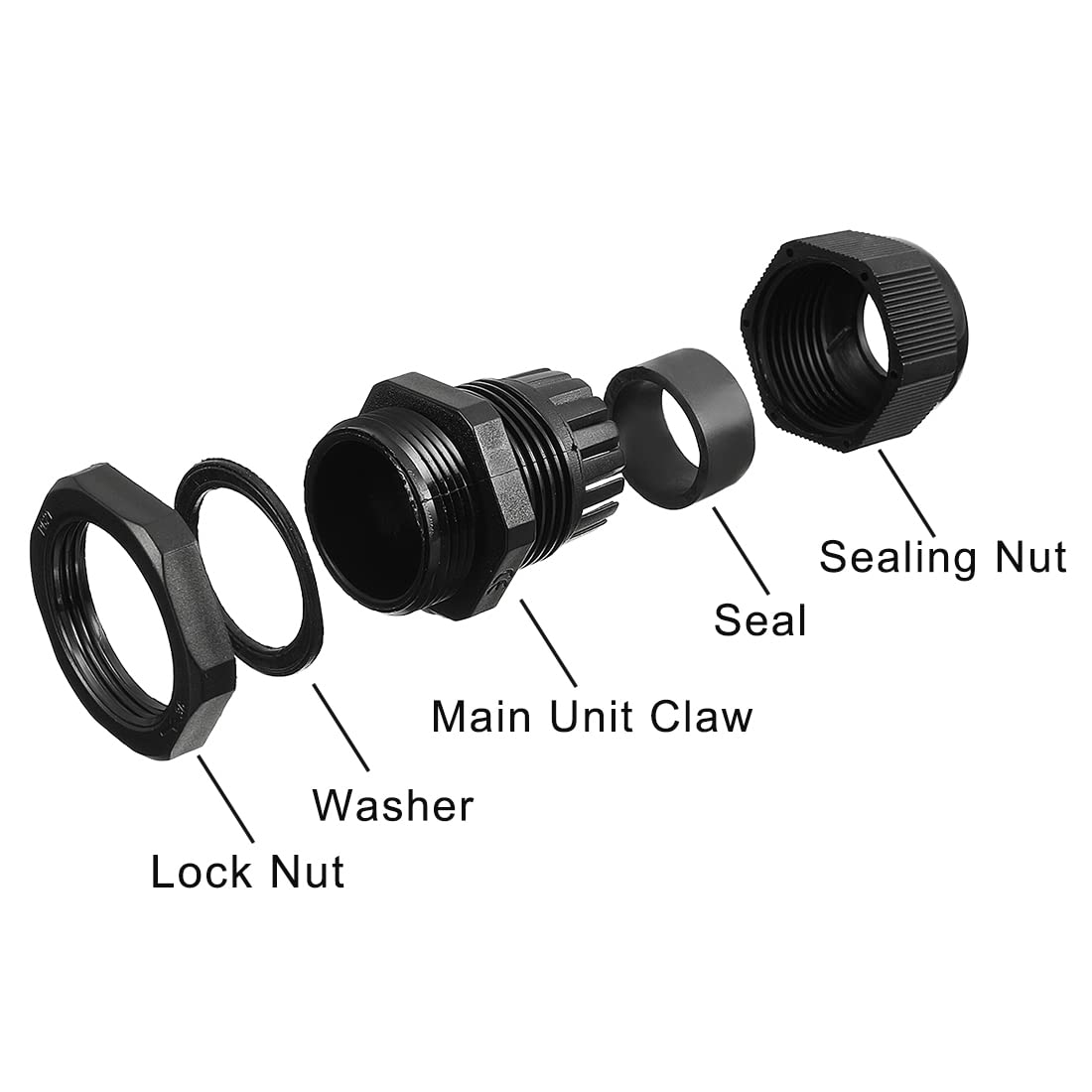 sourcing map 20Pcs M50 IP68 TRS Contratuerca de Cable negro por 32mm-38mm