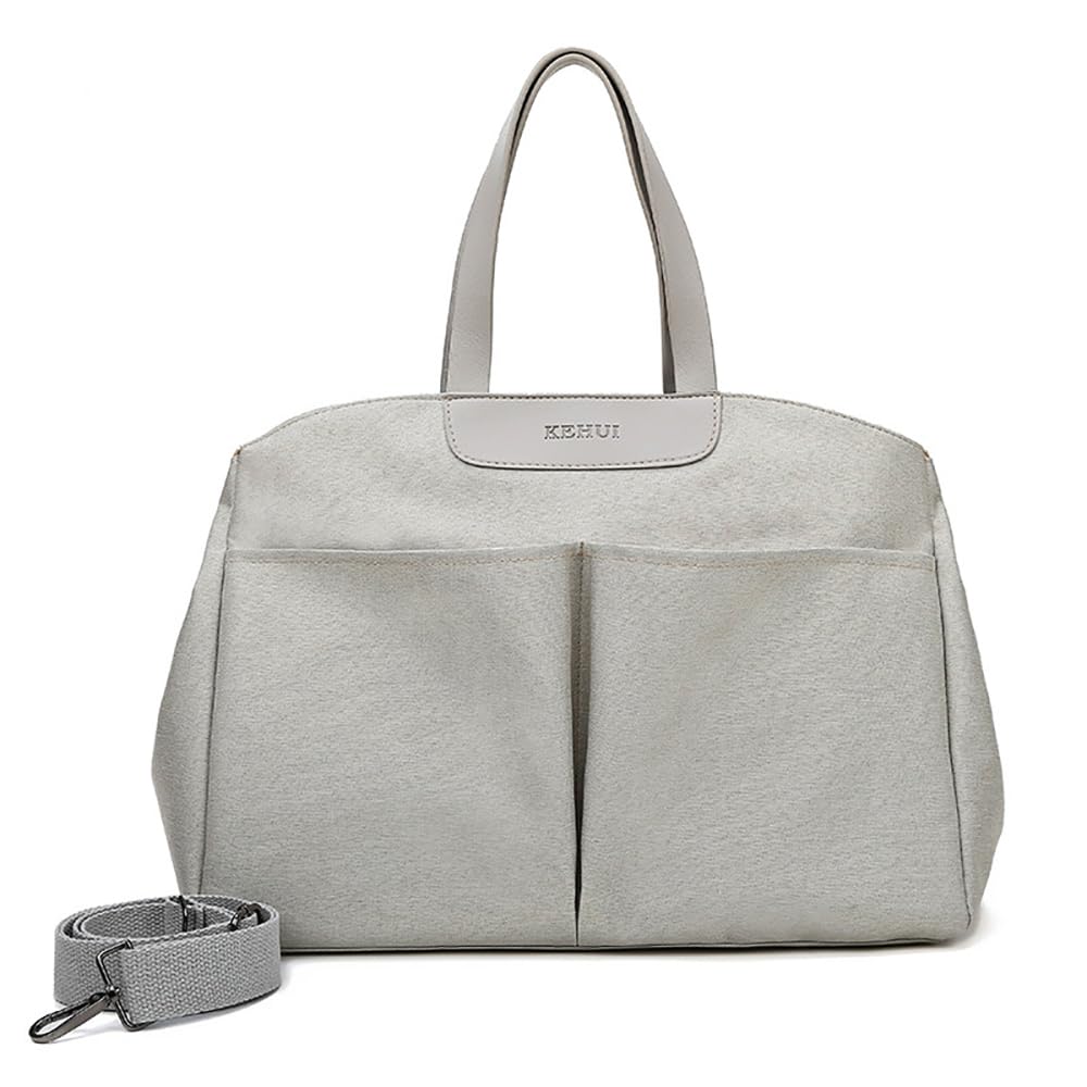 Vllcsla Baby Changing Tote Bags Weekender, Grey, with 2 Stroller Hooks & Insulated Pocket, 38x15x27 cm