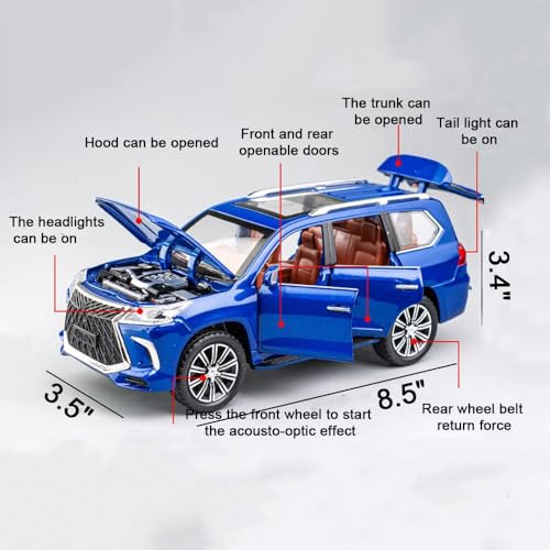 Image of DEUSON ECOM 1:24 Scale LX570 Toy Car for Kids Metal Diecast Car Pullback Sound and Light Openable Door, White