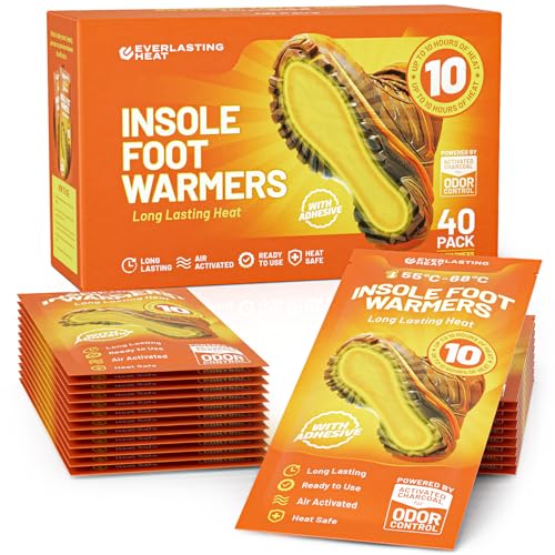 Insole Foot Warmers – 40 Pack | 10+ Hour Air-Activated Foot Warmers Disposable | Thin Adhesive Feet Warmers for Outdoor Comfort | TSA Approved Insole Warmers