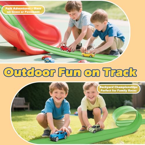 Image of Upgrade Flexible Race Track Flex Tracks for Kids 3+, 15Ft Flexible Car Track Race Car Track Compatible with Diecast 1 /64th Cars, Roll Up Race Ramp Toy with Strong Suction Cups