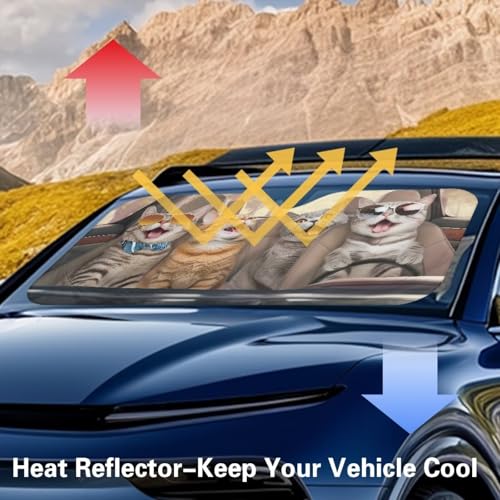 Image of Windshield Sunshade Sun Shade Blocks UV Rays Shade Cat Animal Driving Heat Shield Universal Fit Most Cars Women Men Sun Heat UV Rays Visor Protector 66.53 in *34.44 in