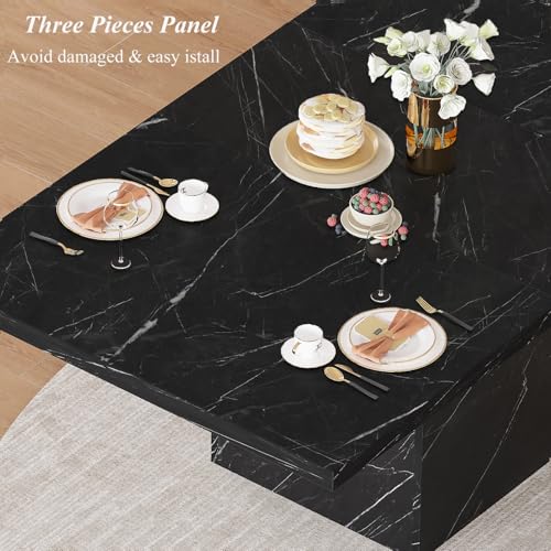 HSH Black Faux Marble Dining Table, Modern Dinner Table for 6 Person, Farmhouse Rectanglur Kitchen Table for Living Room, Long Wood Dining Room Tables with Strong Pedestal, Black Marble 160cm - Image 4