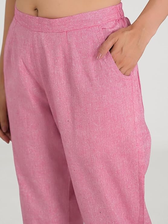 Image of Women's Solid Straight Fit Cotton Trousers | Slim Fit | Trousers for Women | Casual & Office Wear Bottom for Daily