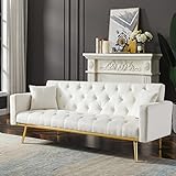 DNChuan Velvet Futon Sofa Bed,3 Seater/Plus-Loveseat Sleeper Sofa,Button Tufted with 2 Pillows and G