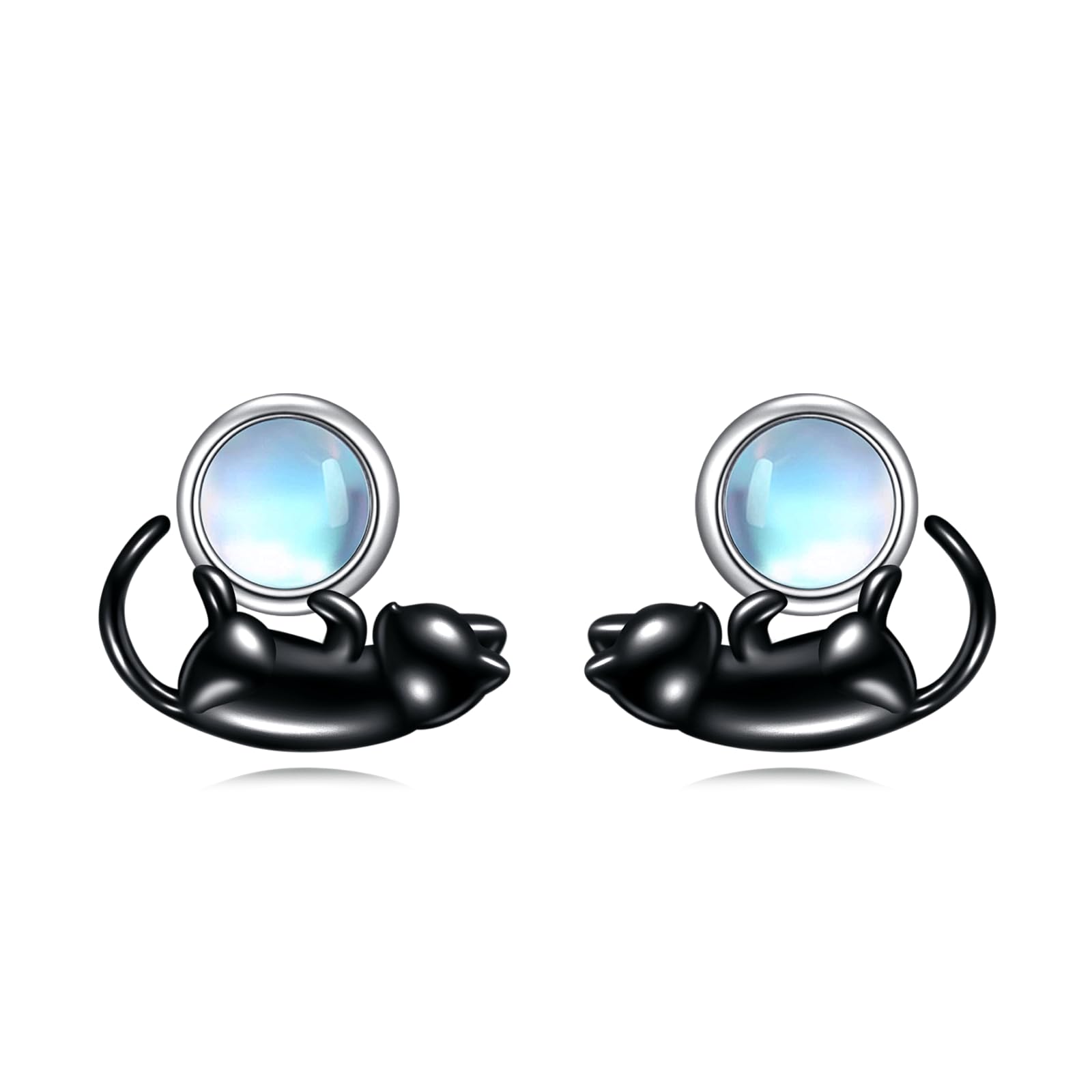 Orecchini a perno a forma di volpe/gatto/pinguino/delfino/piccolo sole, in argento Sterling, orecchini a perno con pietra di luna, graziosi animali, idea regalo per donne