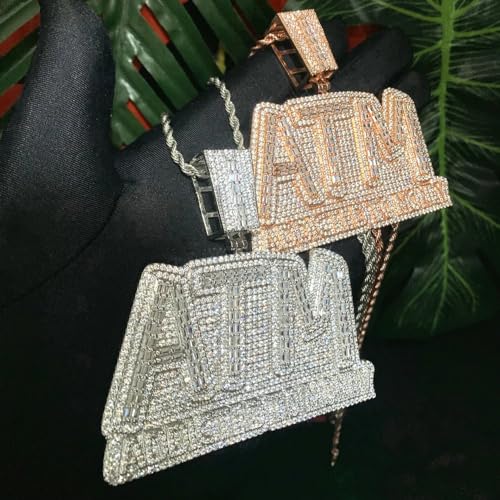 OoJewe Iced Out Bling Letters ATM Addicted To Money Pendant Necklaces Gold Color AA Zircon 5mm Tennis Chain Men's Hip Hop Jewelry4
