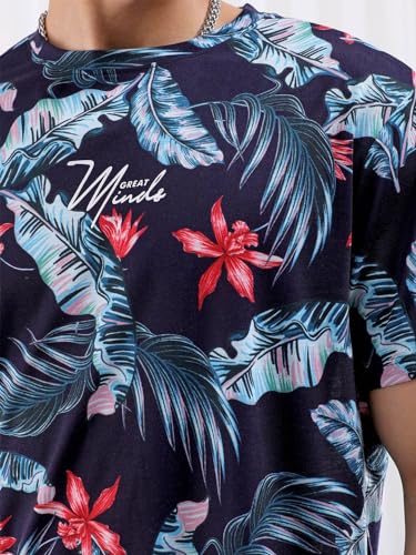 Image of The Indian Garage Co Men Slim Fit Tropical Print Round Neck Tshirt