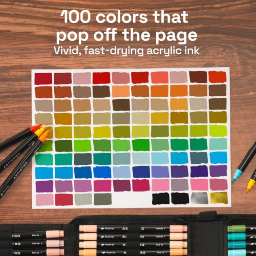 Image of ARTISTRO 100 Dual-Tip Acrylic Paint Marker Pens with Storage Bag | Brush & Fine Precision Tips, Painting & Calligraphy, Multisurface for Fabric, Rock, Glass Painting, Wood, DIY, Craft, Canvas