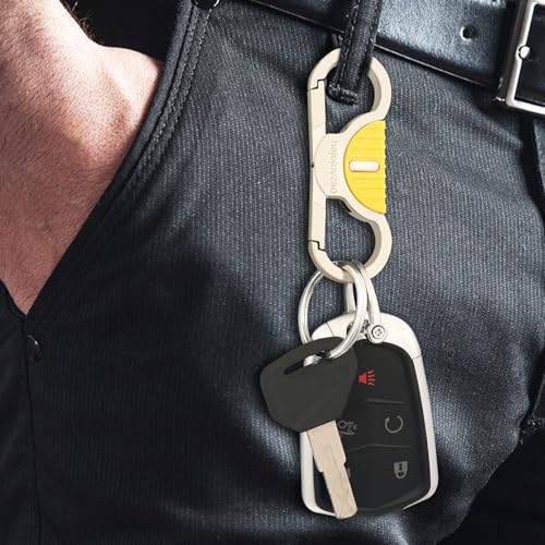 Image of Heavy Duty Keychain with Quick Release Double Carabiner Clip, Key Rings, D Ring, Car Key Holder for Belt Loop