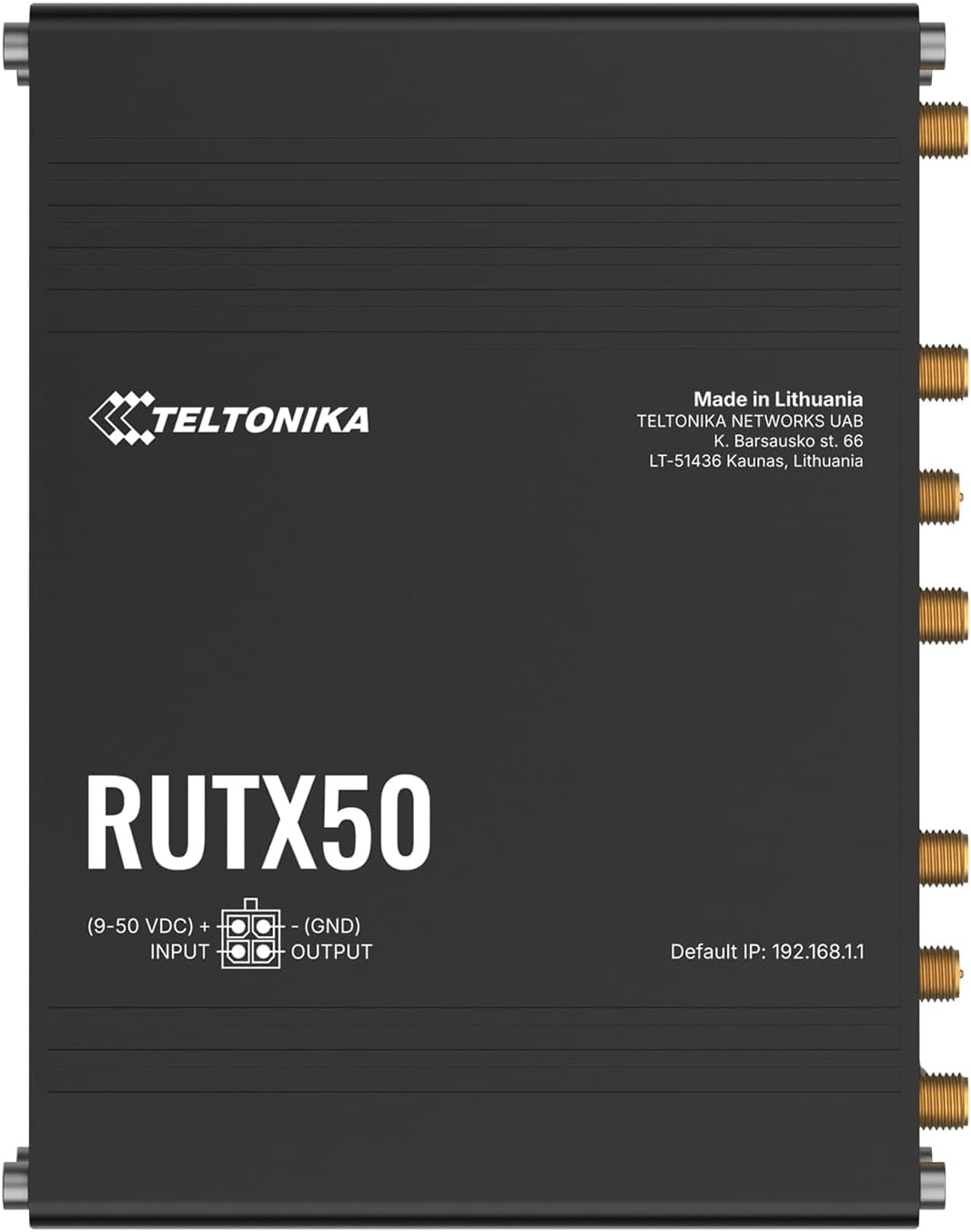 Router 5G Sub-6Ghz SA/NSA 2.1/3.3Gbps DL (4x4 MIMO), 900/600 Mbps UL (2x2); 4G (LTE) – LTE Cat 20 2.0Gbps DL, 200Mbps UL; 3G – 42 Mbps DL, 5.76Mbps UL [RUTX50]