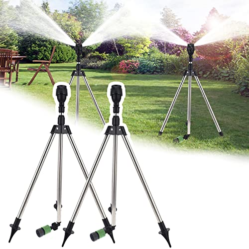 Rotating Tripod Sprinkler, 360 Degree Automatic Rotating Irrigation Watering Sprinkler, Stainless Steel Adjustable Tripod Automatic Rotating Sprinkler For Large Area, Patio, Garden, Lawn (2Pcs) #TOP2