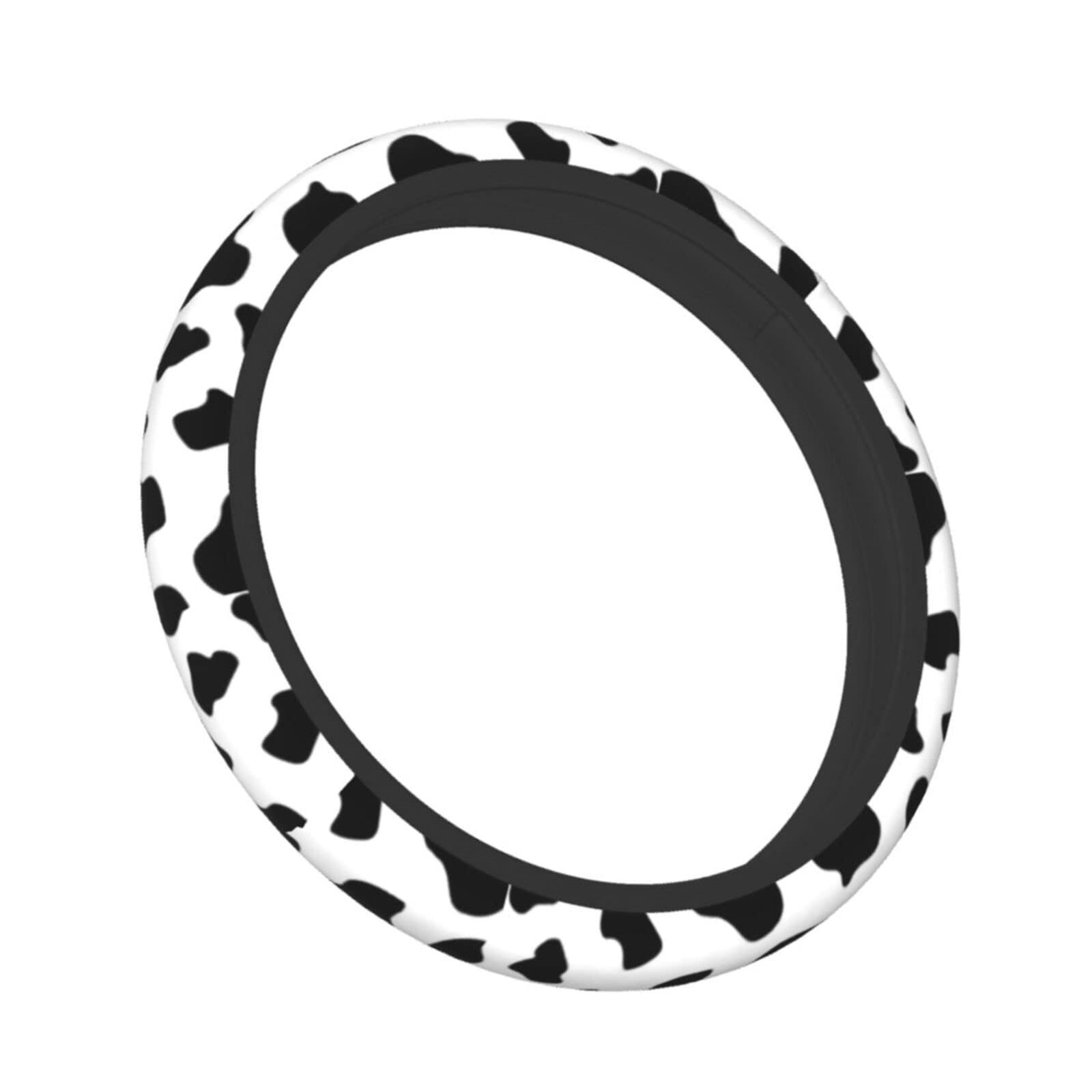 Coprivolante In Neoprene Con Stampa Mucca Marrone - Universale 38,1 Cm, Antiscivolo, Elastico, Accessorio Auto Interni