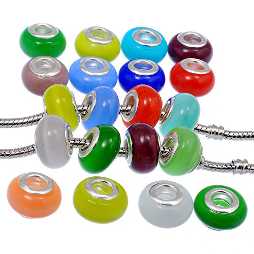 RUBYCA 30Pcs Mix Tiger Eye Murano Lampwork Glass Beads fit European Charm Bracelet for Jewelry 14MM4