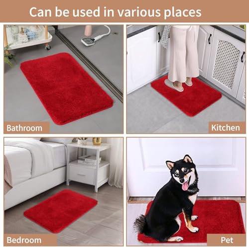 Image of Super Soft Microfiber Anti Skid & Anti Slip Water Absorbent Machine Washable Doormat for Bathroom, Office, Kitchen Size 16 x 24 Inch, Color-Red