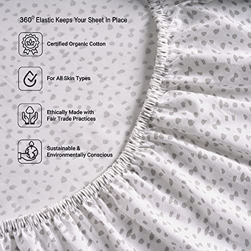 Image of LANE LINEN 100% Organic Cotton King Fitted Sheet, 3-Piece Set (1 Fitted Sheet, 2 Pillowcases), Percale Weave, Ultra Soft, Breathable, GOTS Certified, Fits Mattress Upto 15 inch Deep - White(Grey Dot)
