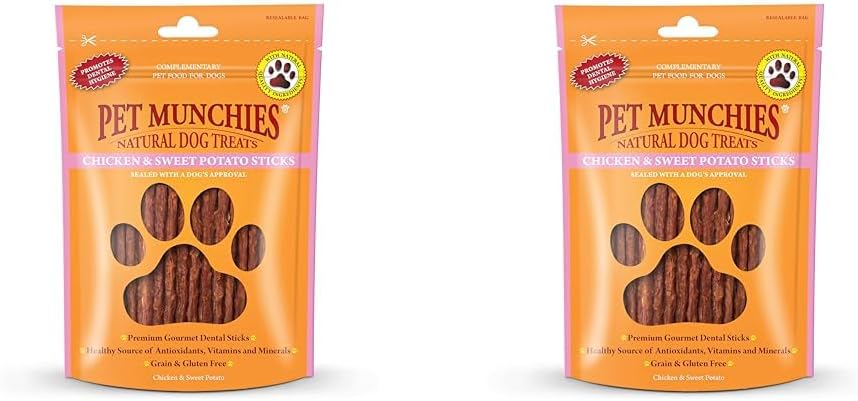Chicken and Sweet Potato Dog Treats, Healthy Grain Free Dental Sticks with Natural Real Meat 90g (Pack of 2)