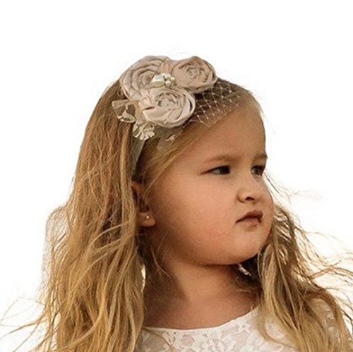 Flower Girl Dress, Lace Dress 3/4 Sleeve Dress (Cream Headband, Headband)