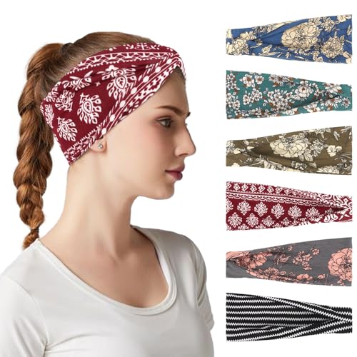 Image of YARIEW 6Pcs Headbands Paisley Bandanas Head Bands Sweat Band Hair Wrap Headwrap Fashion Boho Wide Thick Workout Yoga Elastic Headbands Mens Cooling Running Sports Headband Sweatbands for Women and Men