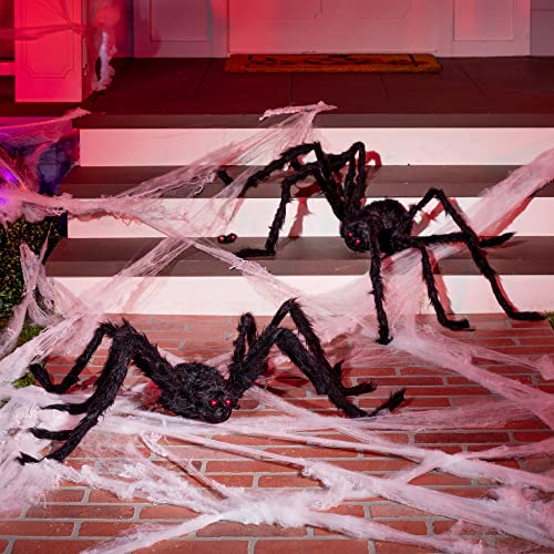 Image of JOYIN 2 Pack 4 Ft Halloween Spider Decorations Outdoor, Scary Large Giant Spiders with Adjustable Legs for Halloween Outside Decor, Yard Lawn Indoor Haunted House Props