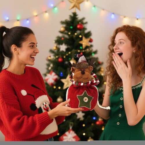 クリスマス編み込みバッグ - クリスマス生地収納バッグ,再利用可能なお菓子包装ラッピング袋 子供 男の子 女の子