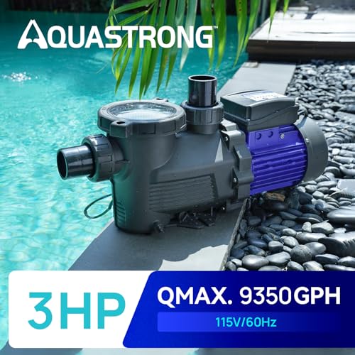 Image of Aquastrong 3HP In /Above Ground Pool Pump with Timer, 115V, 9350GPH, High Flow, Powerful Self Primming Swimming Pool Pumps with Filter