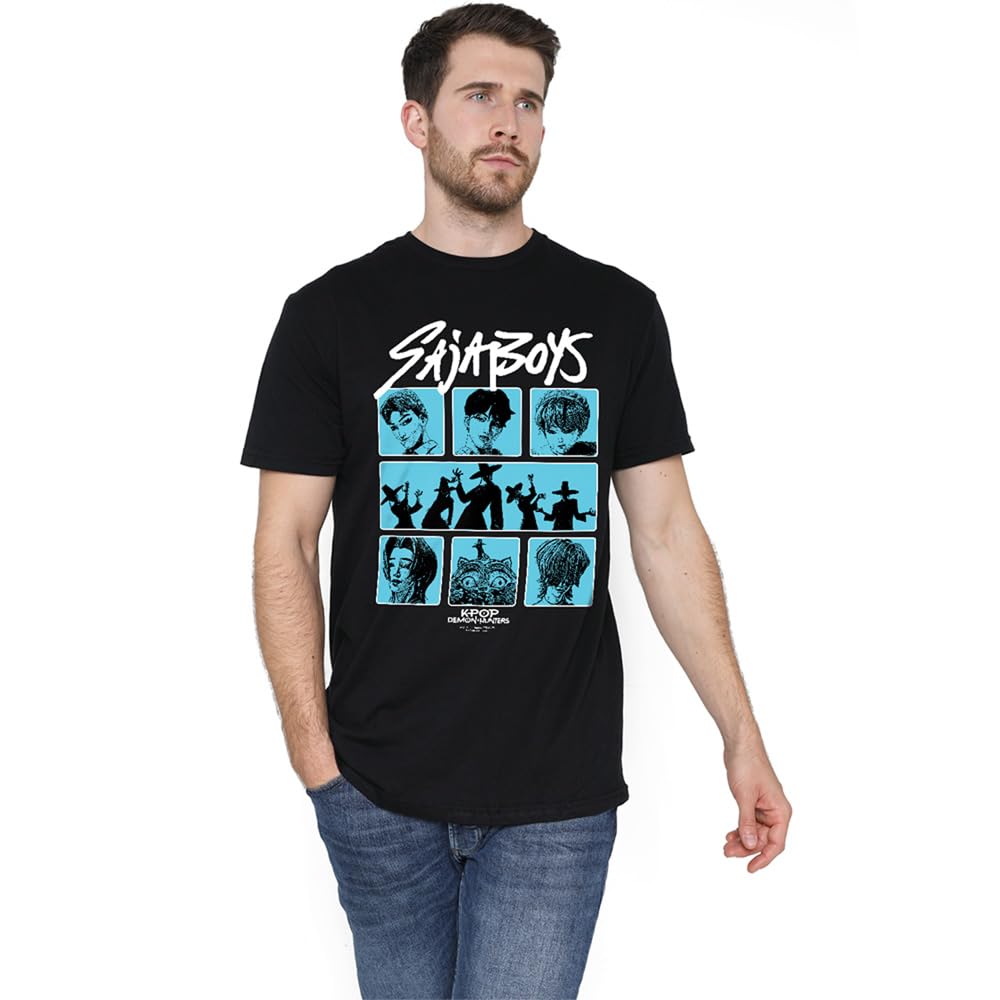 Kpop Demon Hunters Saja Boys Posterized Squares Unisex T Shirt, Black, XXXX-Large