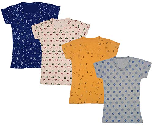 Image of indi weaves Girls Half Sleeve Cotton Printed T-Shirts Pack of 4