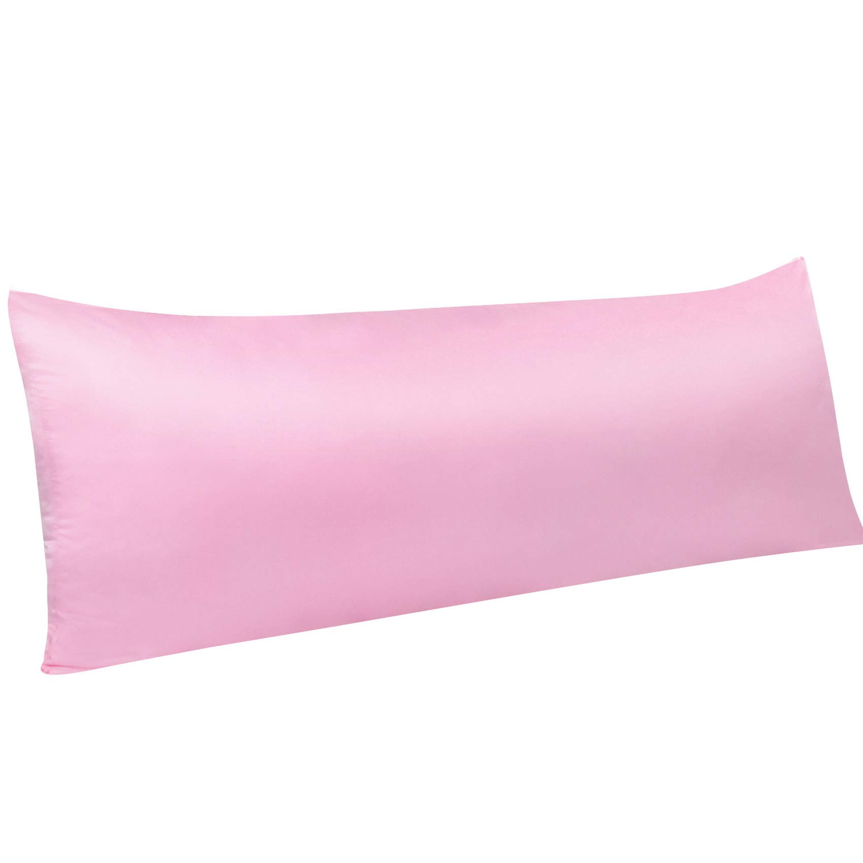 NTBAY Zippered Satin Body Pillow Pillowcase, Silky Slip Cooling Body Pillow Cover, Long Side Hidden Zipper, 20x54 Inches, Light Pink