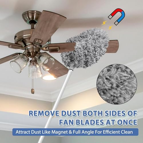 Image of 30 inch Long Handle Fan Cleaner Brush | Washable, Custom Shapable & Flexible Feather Ceiling Duster | Microfiber Dust Cleaner for Home, Kitchen, Car