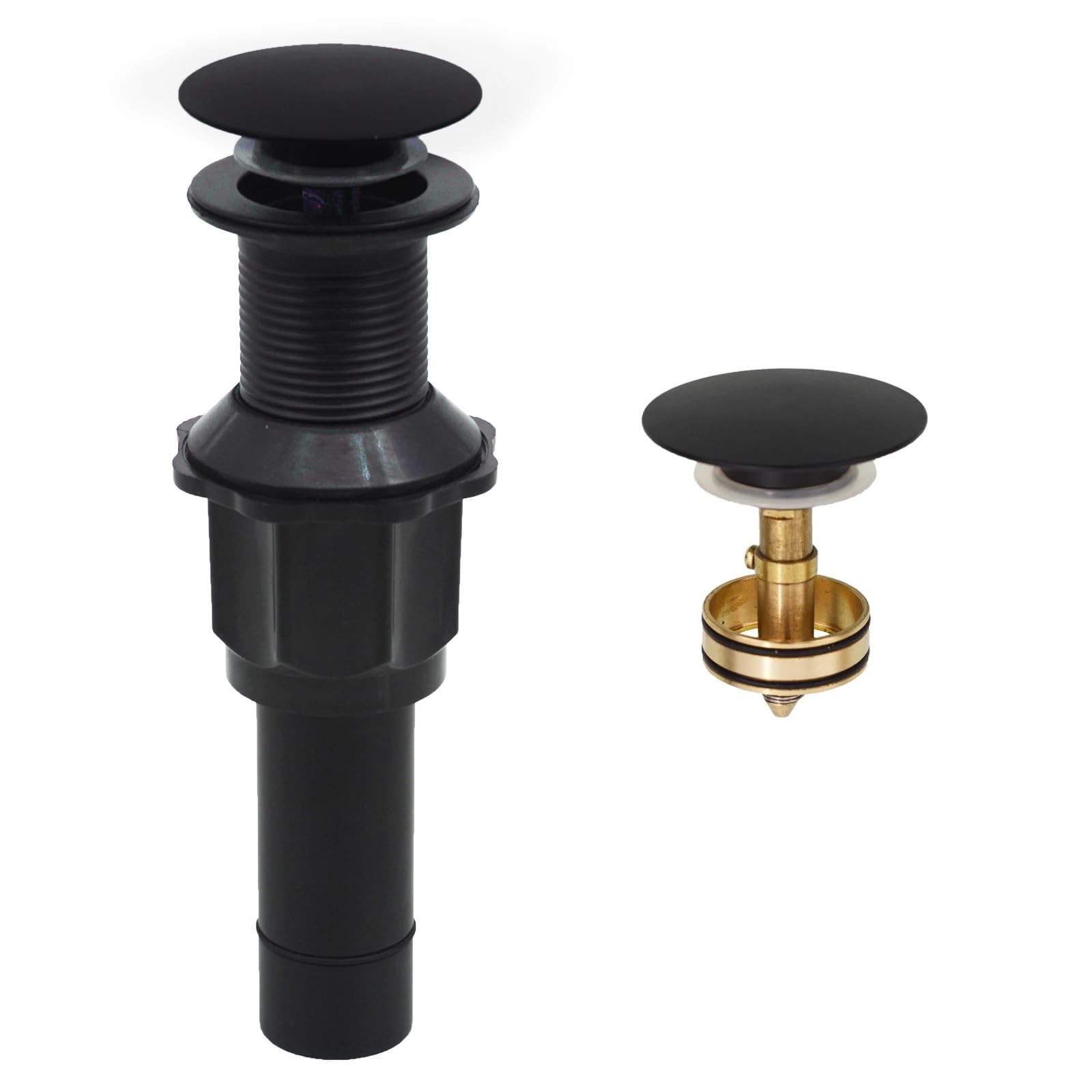 Basin Sink Pop Up Drain Stainless Steel Bathroom Sink Drain Stopper Without Overflow Fit Lavatory Vanity Vessel Sink Pop Up Drain Assembly Brass Cover(Black)