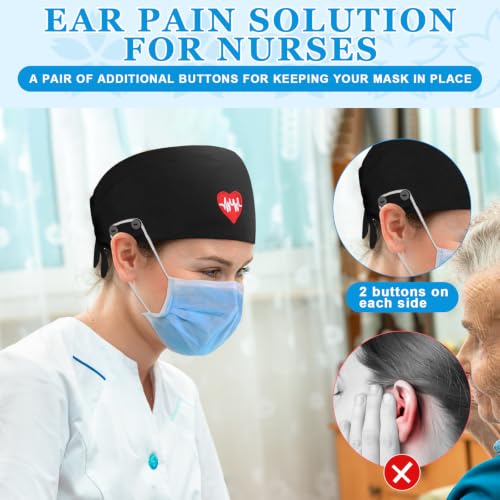 Image of Unittype 4 Pcs Nurse Caps for Women Nursing Working Caps with Button and Sweatband Adjustable Elastic Scrub Hats for Dentist