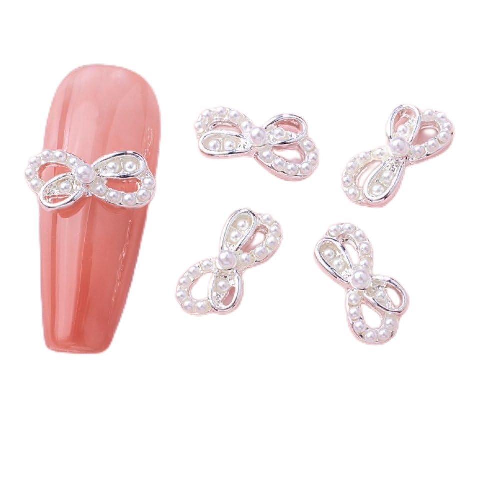 qbodp 20 Pcs Nail Decoration Pearl Nail Decoration Bow Decoration for Nail, Nail Supplies Nail Art Decoration Accessories,Silver