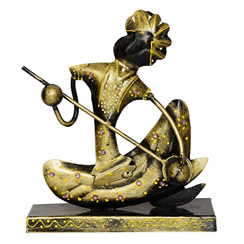 Image of eCraftIndia Tribal Man with Pagdhi Playing Musical Instrument Banjo Decorative Showpiece