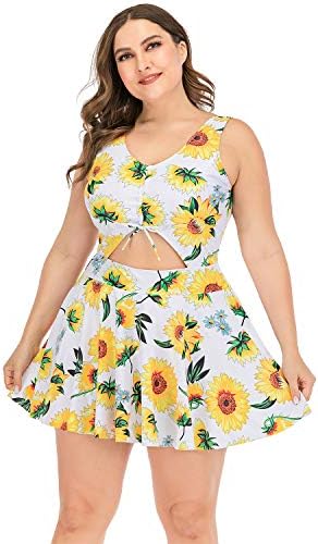 Plus Size Floral Print Halter Swimwear One Piece Pin up Tankini Swimwear