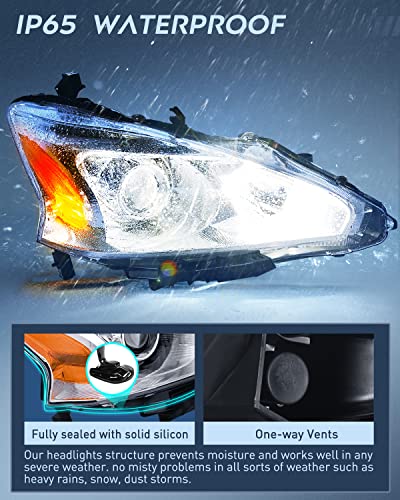 Image of Nilight Headlight Assembly for 2013 2014 2015 Altima 4 Door Sedan Advance Base Exclusive SL S SV Sense Replacement Headlamp Clear Projector Chrome Housing Amber Reflector