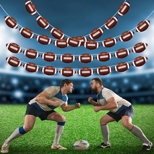 Image of 4 Pack Football Party Decorations, 32 PCS Football Cardboard Pre-Assemble Game Day Party Football Banner Garland for Bowl Game Day Sports Themed Party Supplies Birthday Cutouts Banner Decor
