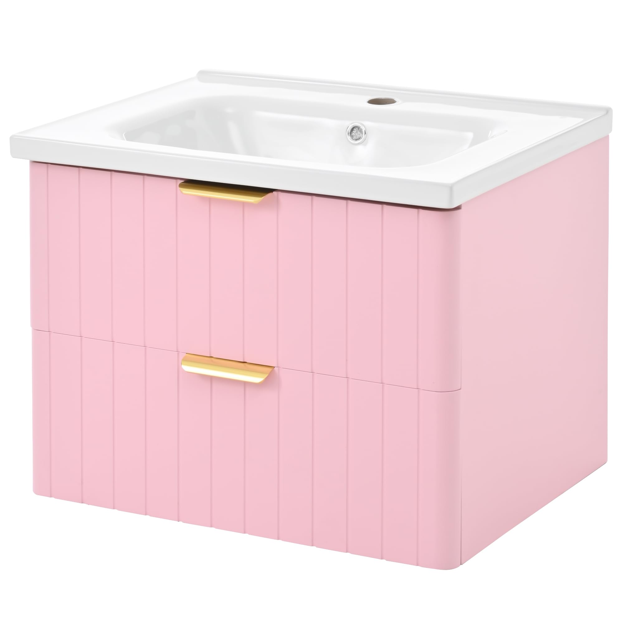 Armario colgante para lavabo individual, color rosa, 50 x 60 cm, con lavabo, doble almacenamiento, MDF resistente a la humedad, ahorra espacio