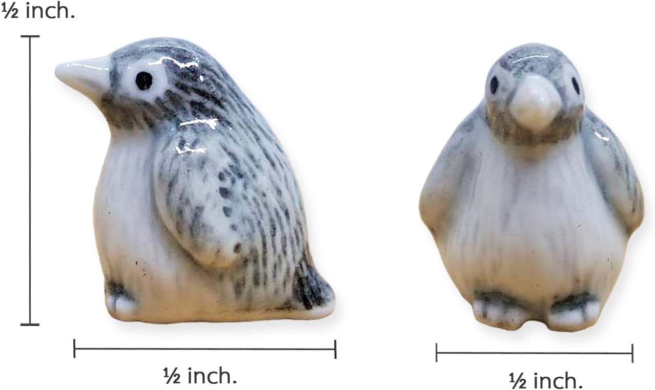 WitnyStore Tiny ½ Inch Gray African Penguin Baby Chick Figurine - Miniature Hand Made Ceramic Aquatic Flightless Marine Bird Antarctic Polar Animals Porcelain Decorative Collectible Figure Décor Gifts image 2